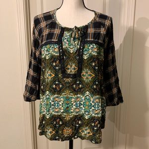 Anthro Fig and Flower Blouse 3/4 Sleeve Size L